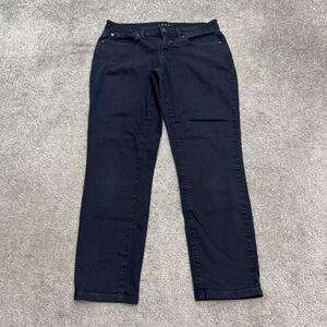 Eileen Fisher Organic Cotton Low Rise Slim Fit Chino Pants Womens 6P Navy Blue